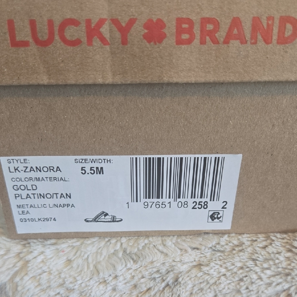 Lucky Brand LK-Zanora Gold Metallic Leather Slide Sandals 5.5 NWT - Picture 3 of 5